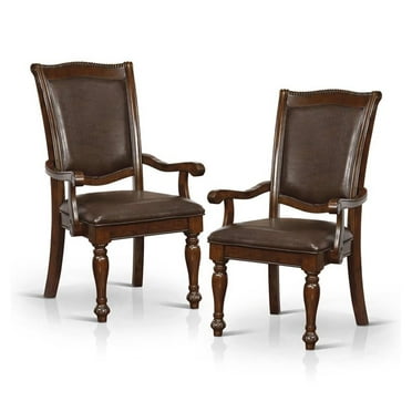 Furniture of America Alstroemeria Wood Arm Chair in Brown Cherry (Set of 2)