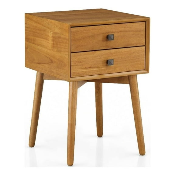 Furniture of America Alto Mid-Century Wood 2-Drawer Side Table in Light Oak