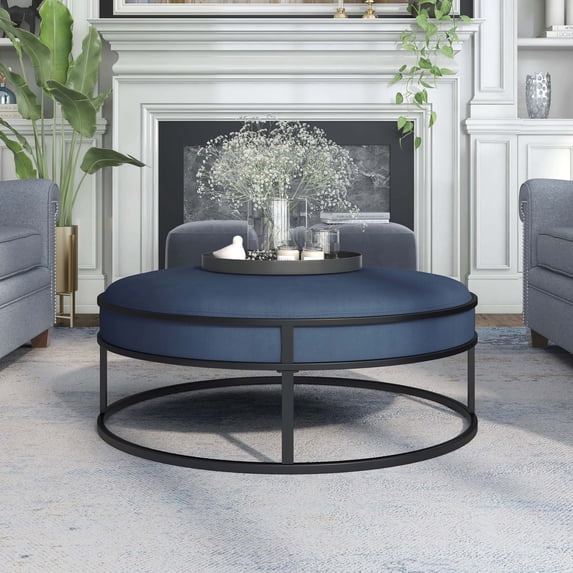 Furniture of America Alto Upholstered Cocktail Ottoman, Navy