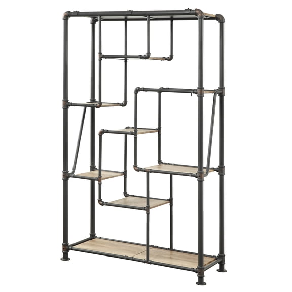 24/7 Shop at Home Alvin Industrial 8-Shelf Metal Bookcase in Sand Black