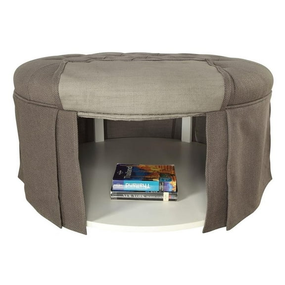 Furniture of America Amalie Transitional Fabric Round Storage Ottoman in Gray