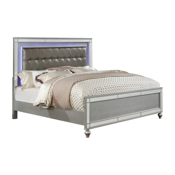 Furniture of America Amana Panel Bed, Eastern King, Silver and Dark Gray