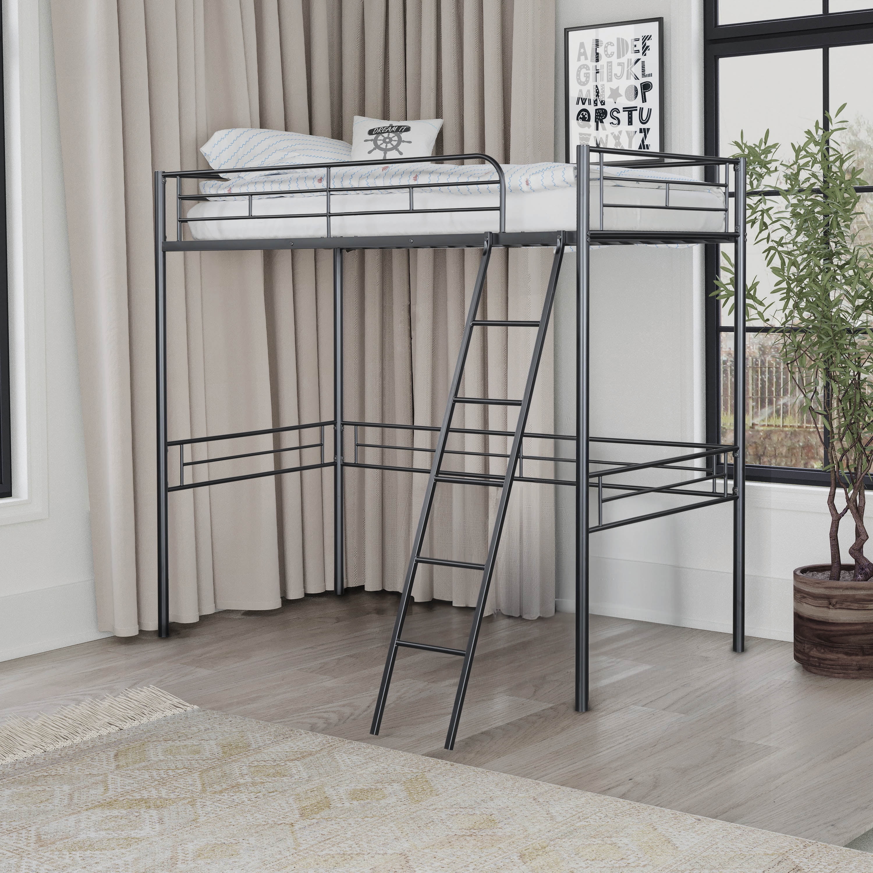 Furniture of America Amelia Kids Twin Loft Bed, Black