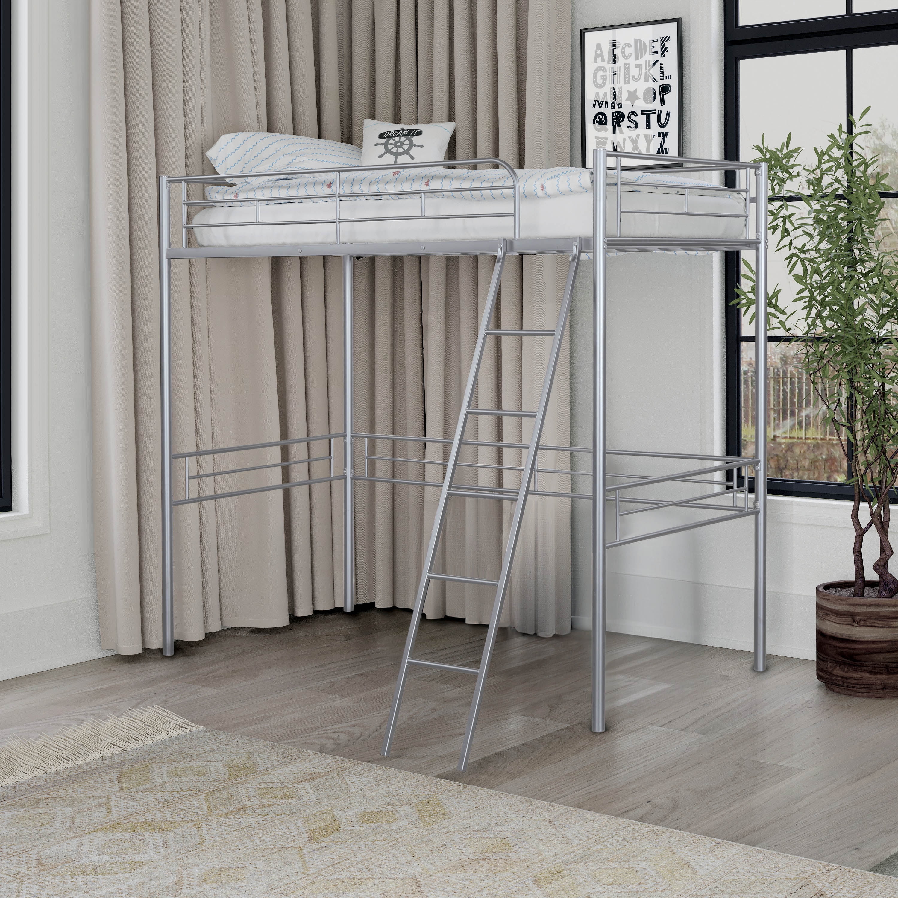Furniture of America Amelia Kids Silver Twin Loft Bed