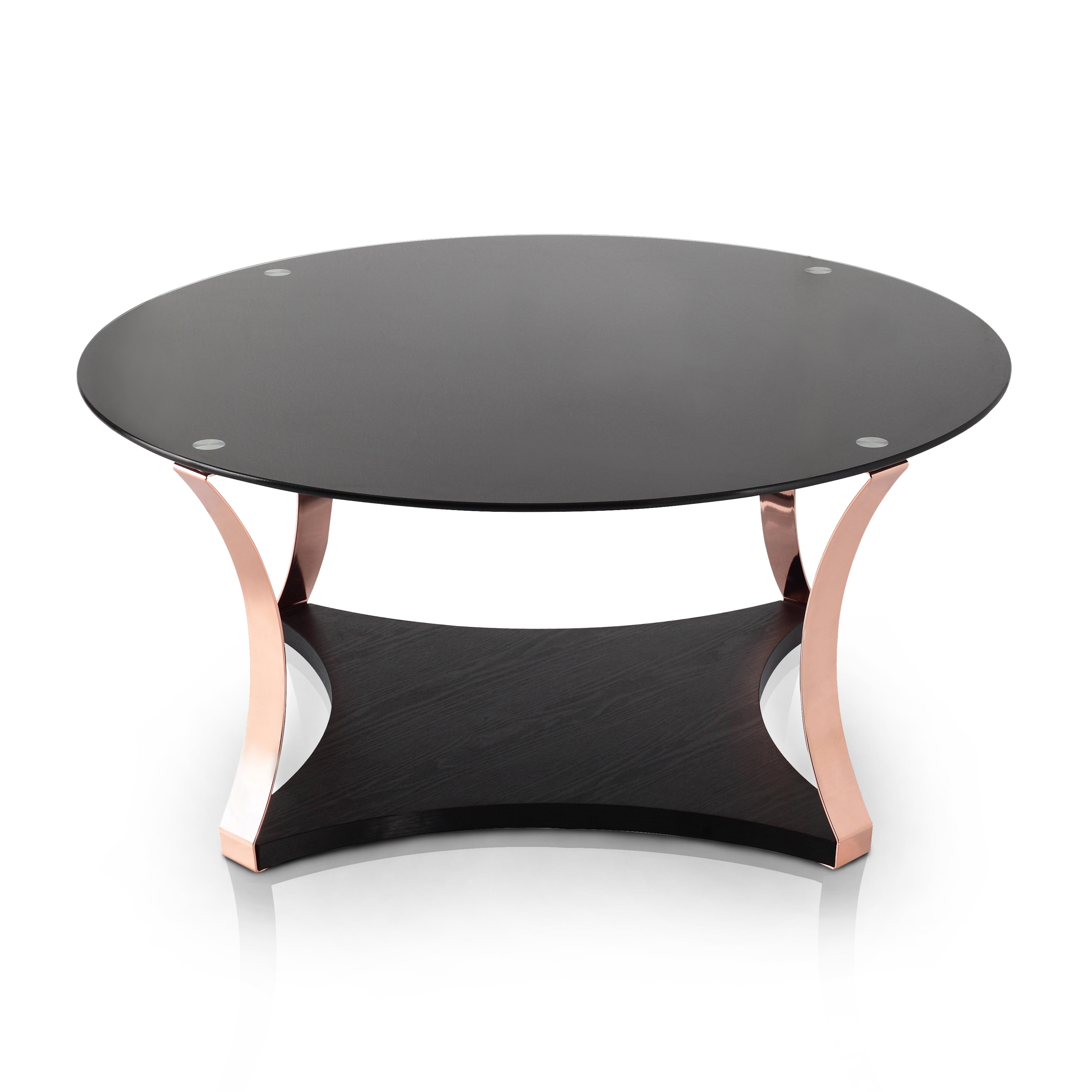 Furniture of America Amelia Modern Round End Table, Rose Gold and Black