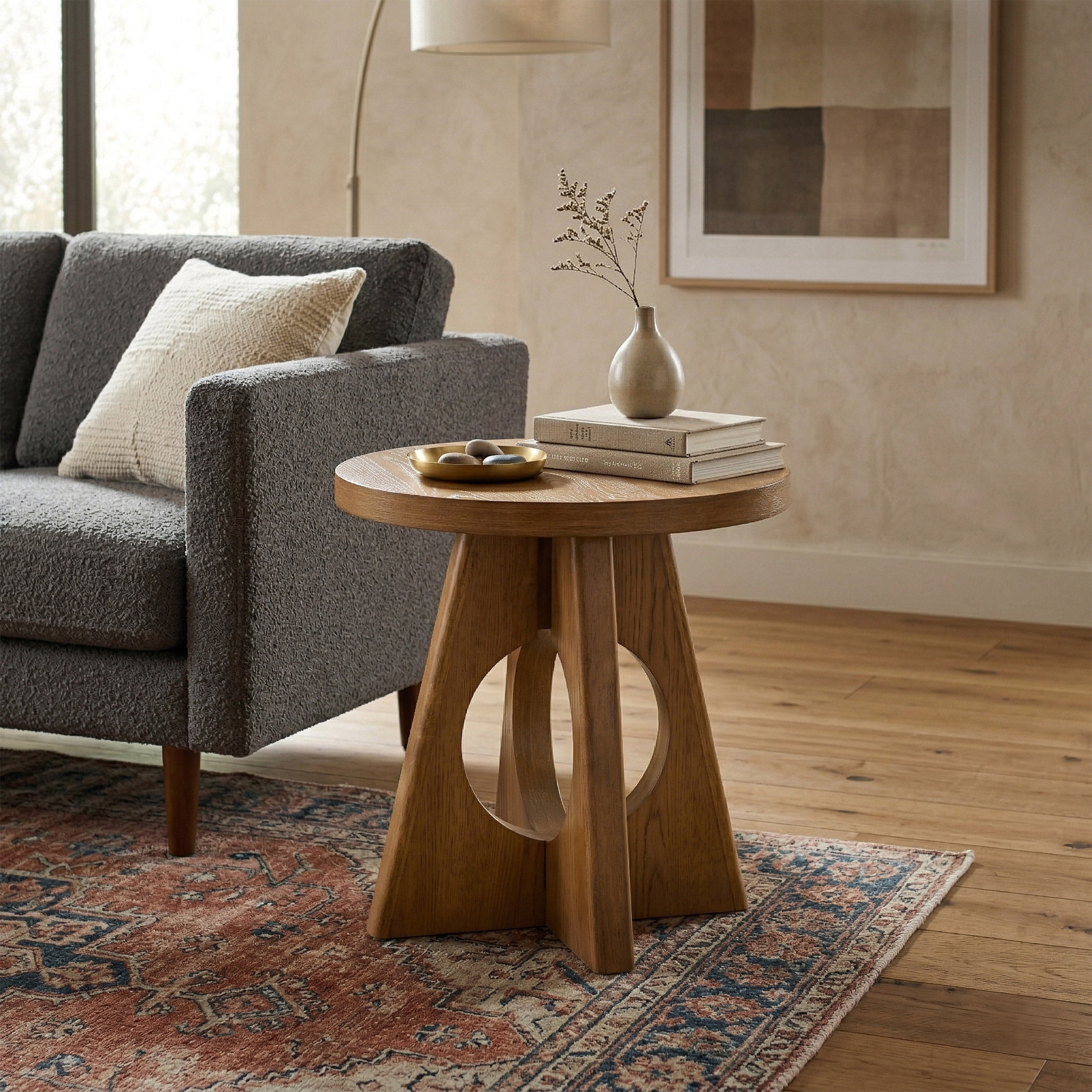 Furniture of America Amesdat Modern Wood 23-inch Round End Table with Pedestal Base, Walnut