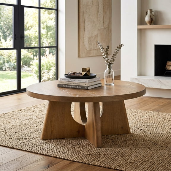 Furniture of America Amesdat Modern Wood 40-inch Round Coffee Table with Pedestal Base, Walnut