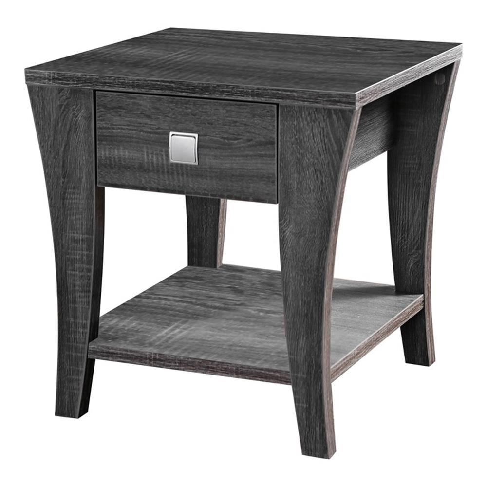 Gray Solid Wood Transitional End Table with Storage