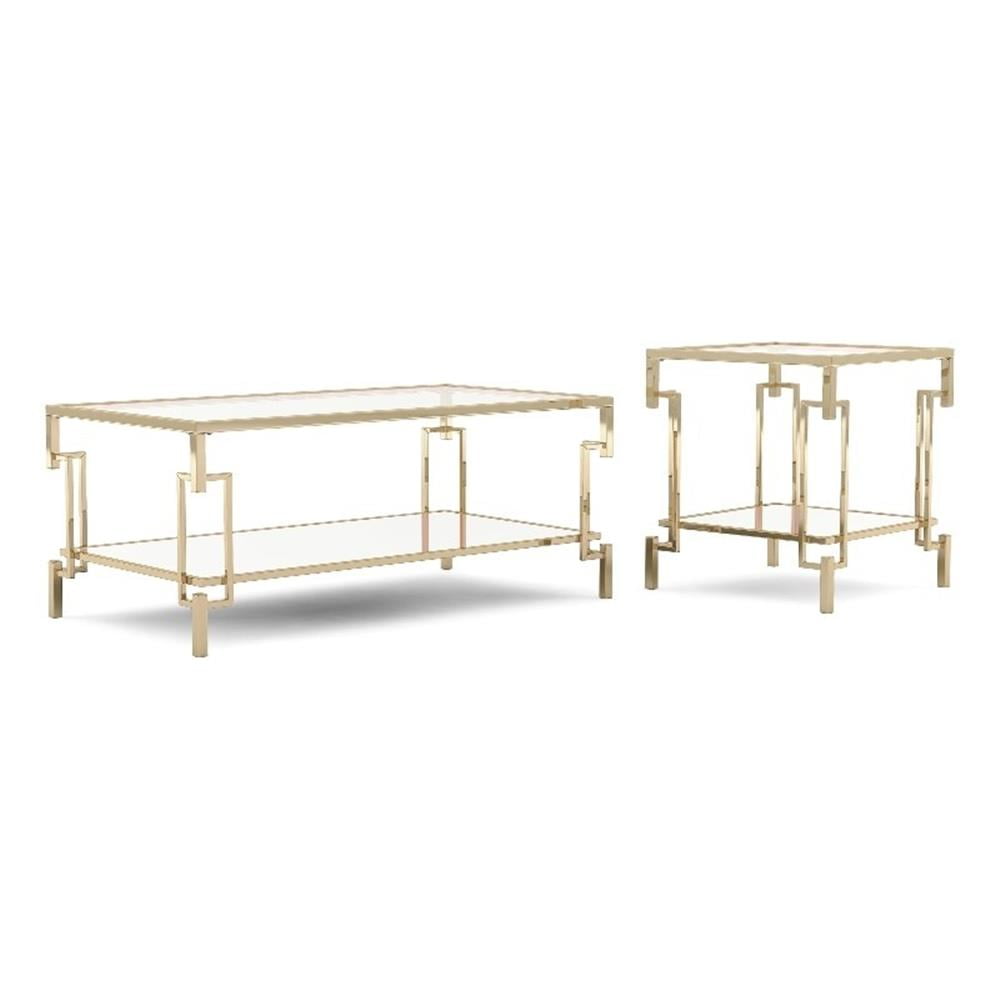 Anaheim Gold Champagne Metal and Glass 2-Piece Coffee Table Set