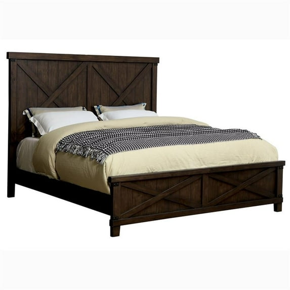 Furniture of America Andrew Rustic Wood Queen Panel Bed in Dark Walnut
