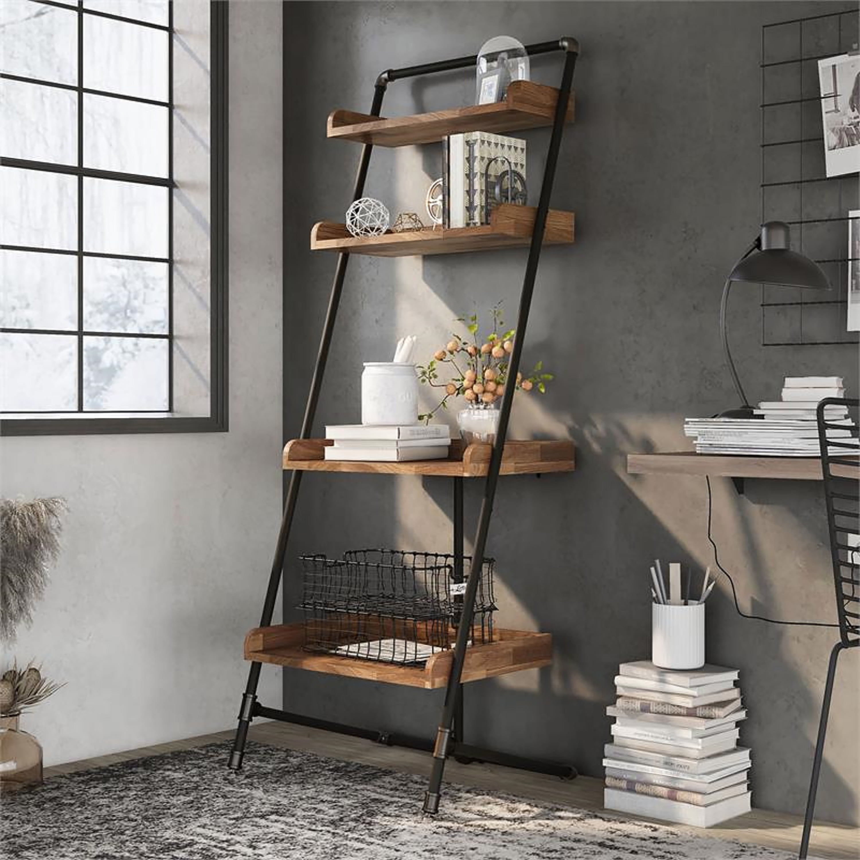Furniture of America Annders 4 Tier Display Shelf Light Hickory