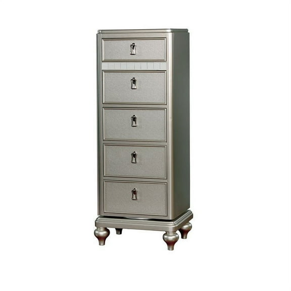 Furniture of America Appell Contemporary Wood Mirror Swivel Chest in Silver