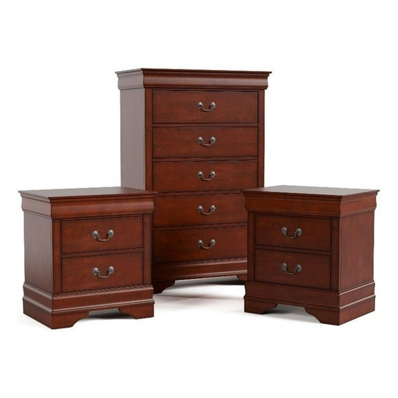 Furniture of America Arabella Wood 3-Piece Nightstand and Chest Set in Cherry