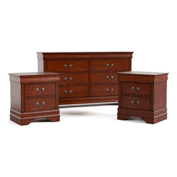 Furniture of America Arabella Wood 3-Piece Nightstand and Dresser Set in Cherry