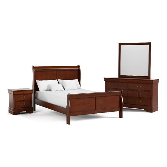 Furniture of America Arabella Wood 4-Piece Full Bedroom Set in Cherry