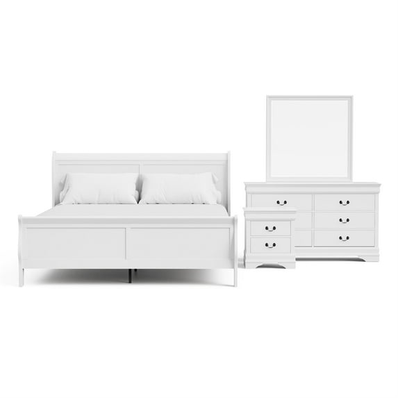 Furniture of America Arabella Wood 4-Piece King Bedroom Set in White