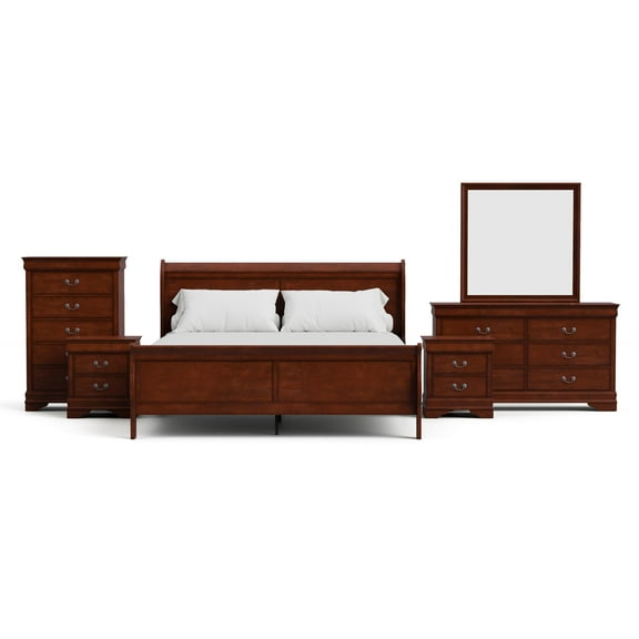 Furniture of America Arabella Wood 6-Piece King Bedroom Set in Cherry