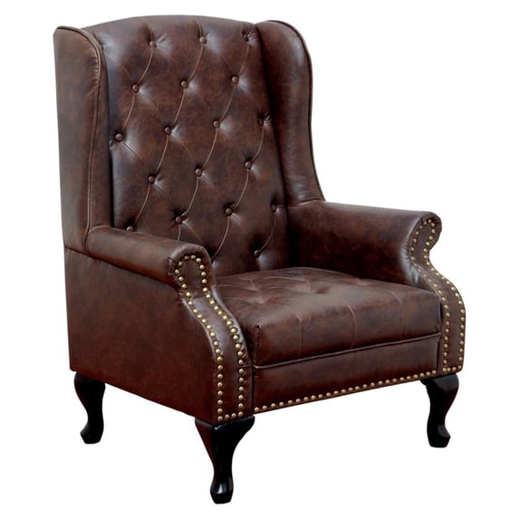 Furniture of America Ardell Faux Leather Tufted Accent Chair in Rustic Brown