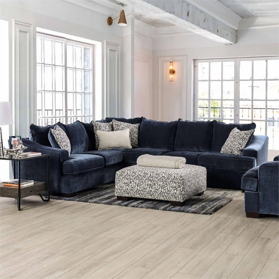 Furniture of America Argyl Contemporary Chenille Upholstered Sectional in Navy
