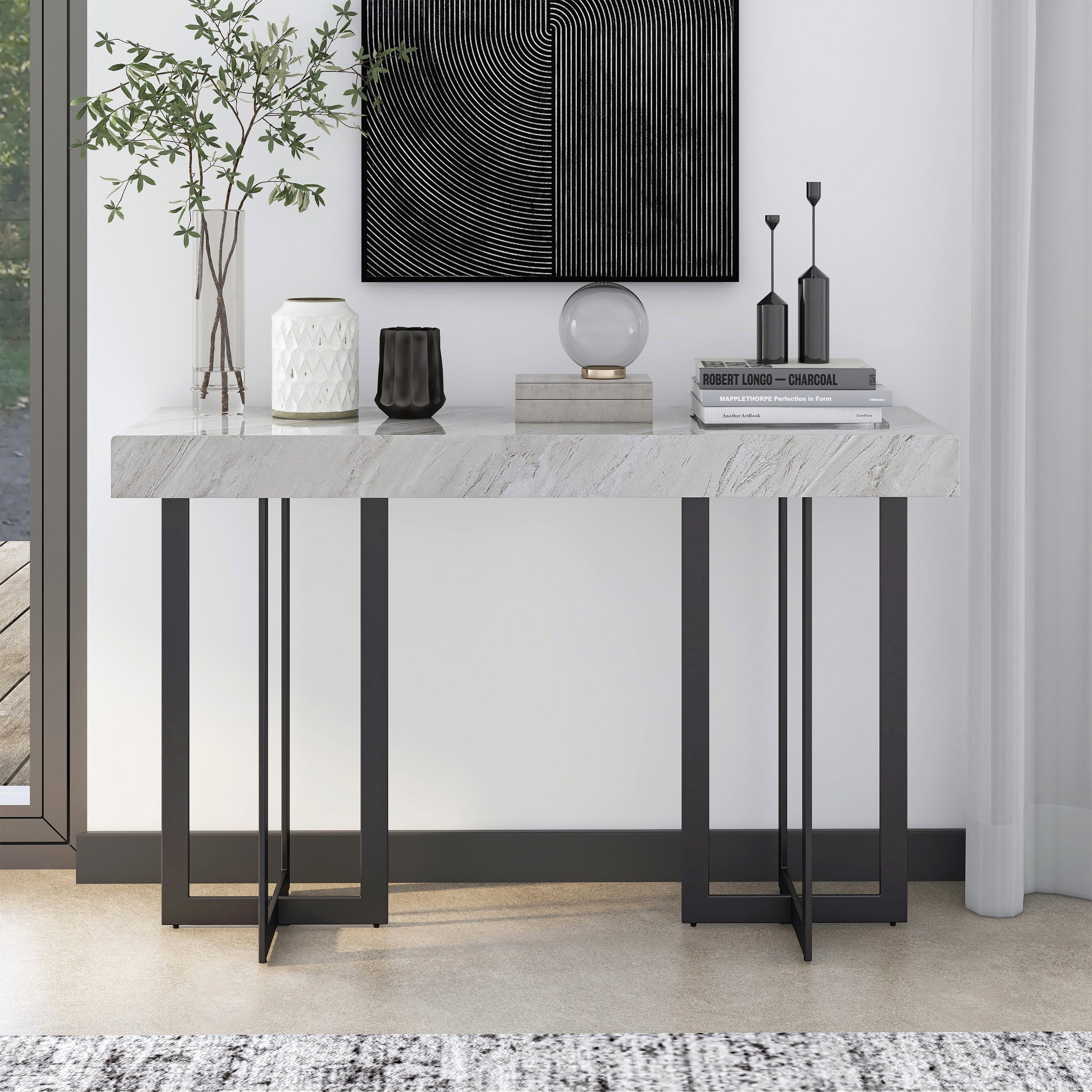 Furniture of America Ariadne 1-Drawer Wood Gray and Gun Metal Sofa Table