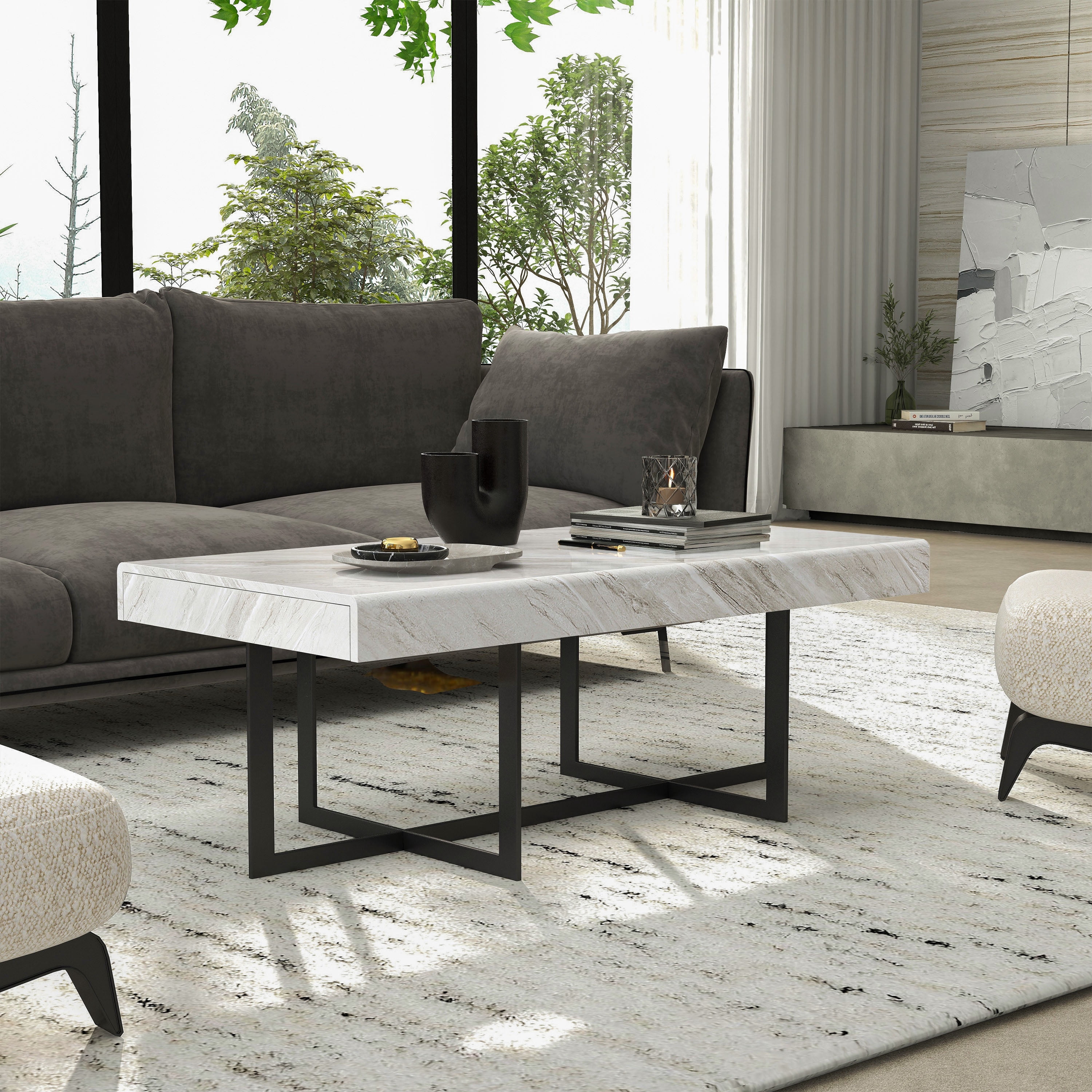 Furniture of America Ariadne 2-Drawer Wood Gray and Gun Metal Coffee Table