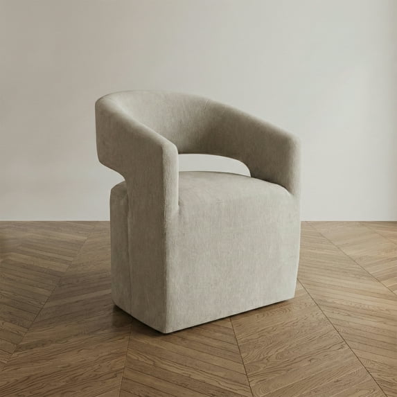 Furniture of America Arize Modern Fabric Barel Back Accent Chair with Casters, Taupe