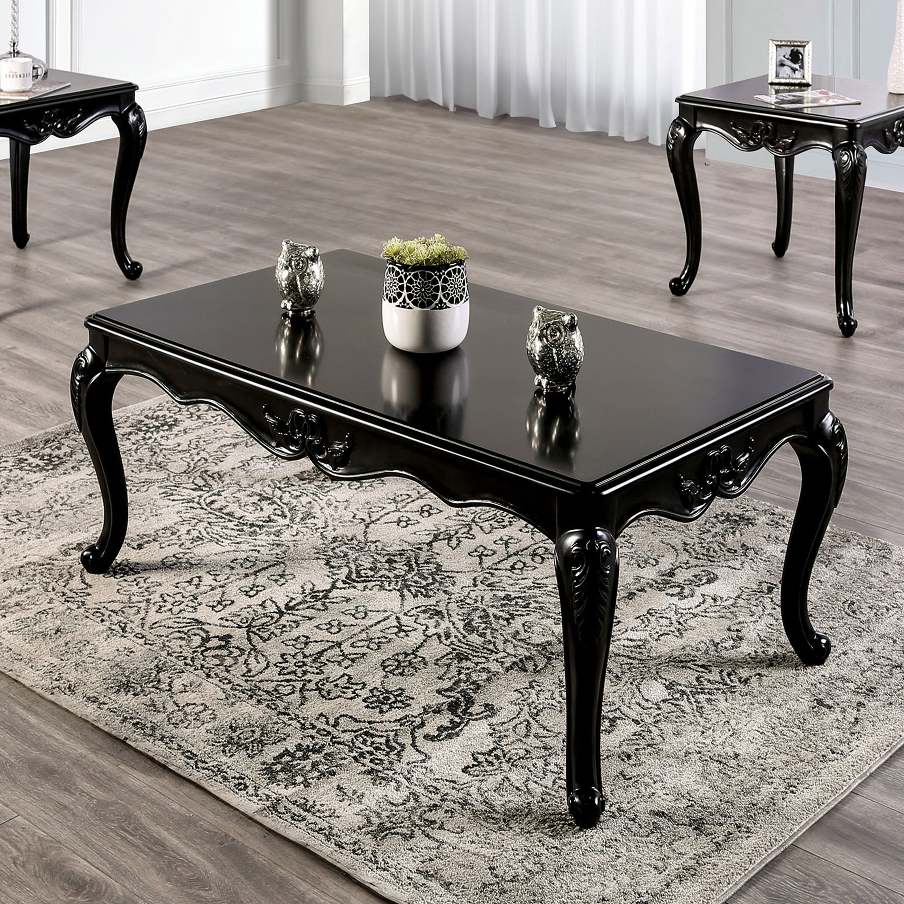 Furniture of America Armena Traditional Solid Wood Coffee Table, Black