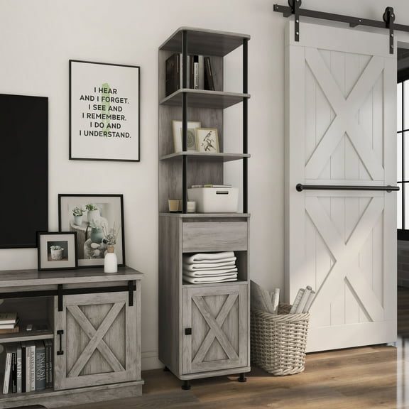 Furniture of America Arnolt Multi-Storage Wood Vintage Gray Oak TV Tower