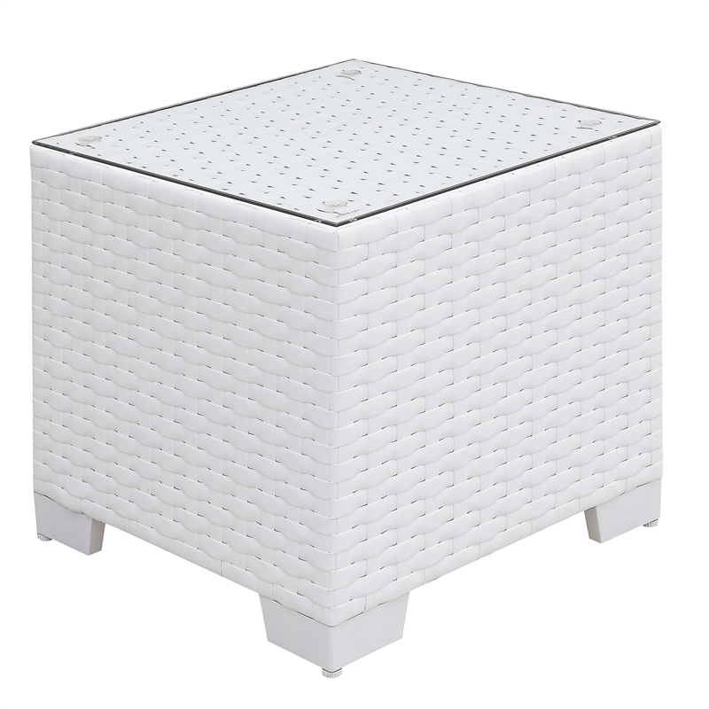 Furniture of America Arthur Rattan and Glass Top Outdoor End Table in White - image 1 of 3