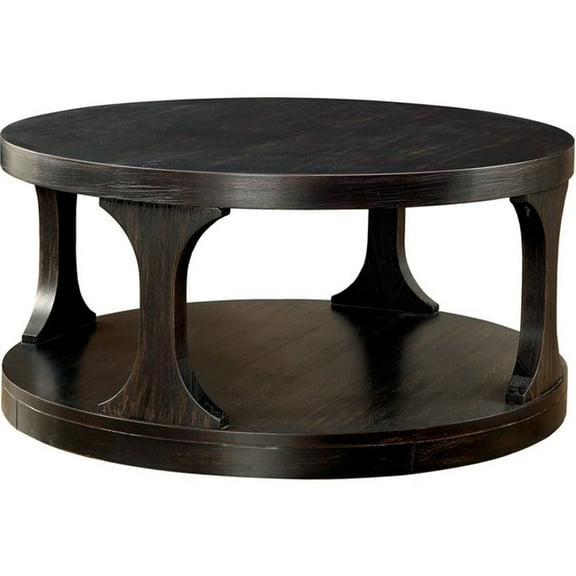 Furniture of America Arturo Solid Wood Open Shelf Coffee Table in Antique Black