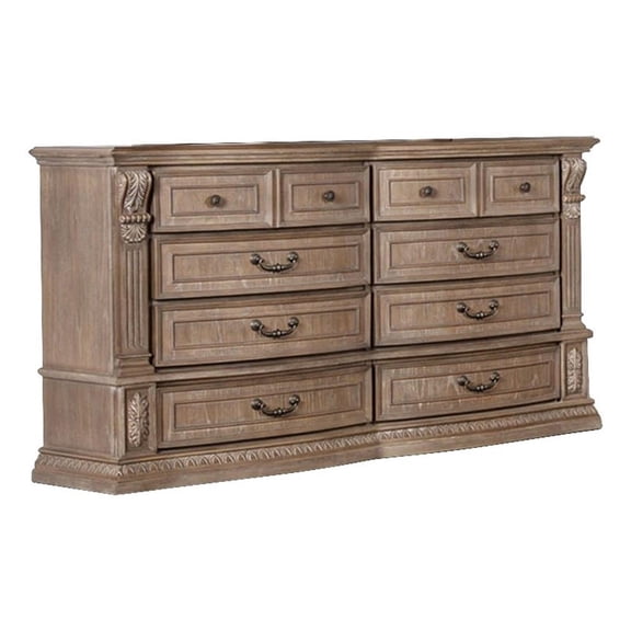 Furniture of America Anatole Modern 8-Drawer Dresser with Dentil Moldings, Weathered Oak