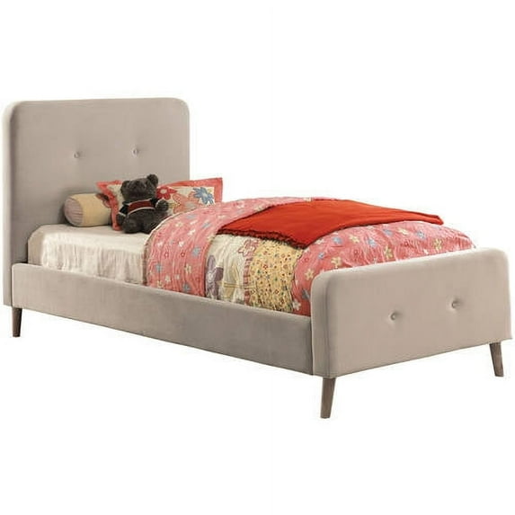 Furniture of America Augustina Button Tufted Platform Twin Bed, Beige
