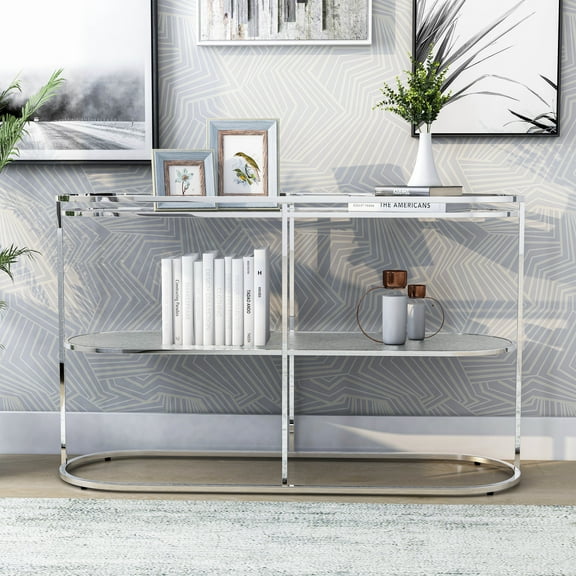 Furniture of America Auro 1-Shelf Waterfall Pattern Glass Top and Chrome Sofa Table