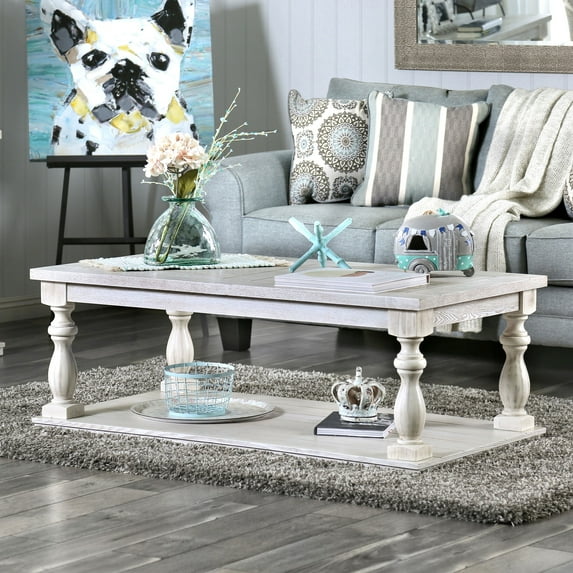 Furniture of America Avery 1-Shelf Coffee Table, Antique White