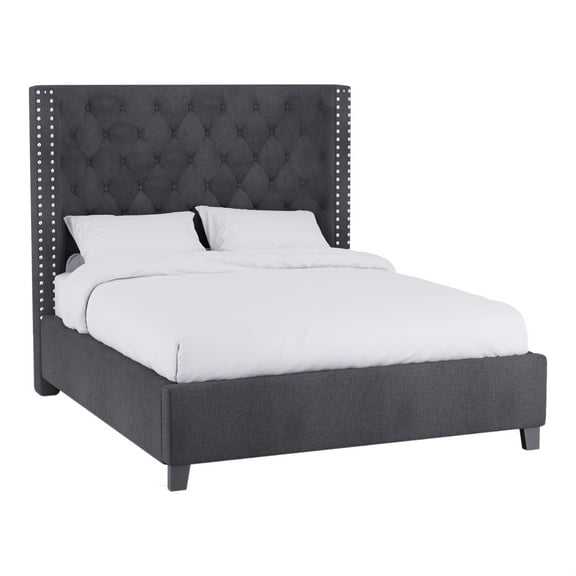 Furniture of America Transitional Fabric Wingback Queen Bed in Dark Gray