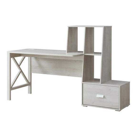Furniture of America Axela Wood Multi-Storage Desk in White Oak