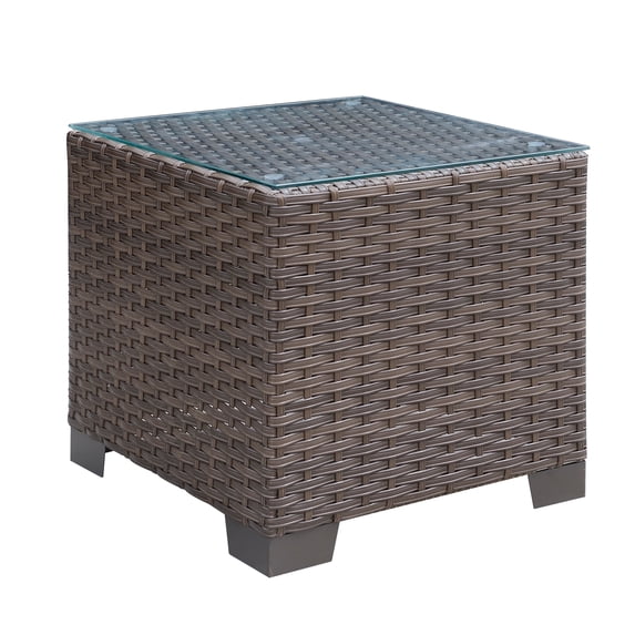 Furniture of America Ayala Contemporary Glass Top Outdoor End Table, Dark Brown