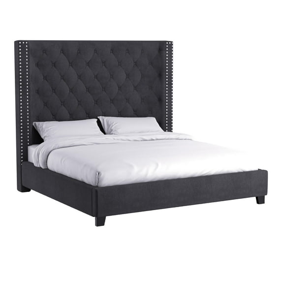 Furniture of America Azealia Fabric Wingback California King Bed in Dark Gray