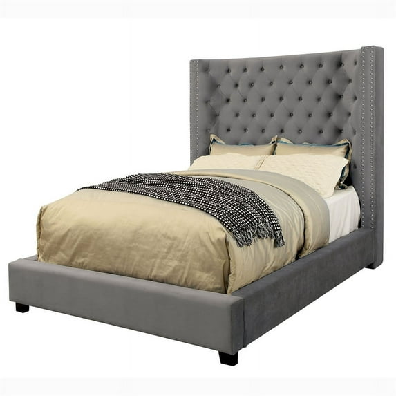 Furniture of America Azealia Fabric Wingback Queen Bed in Gray
