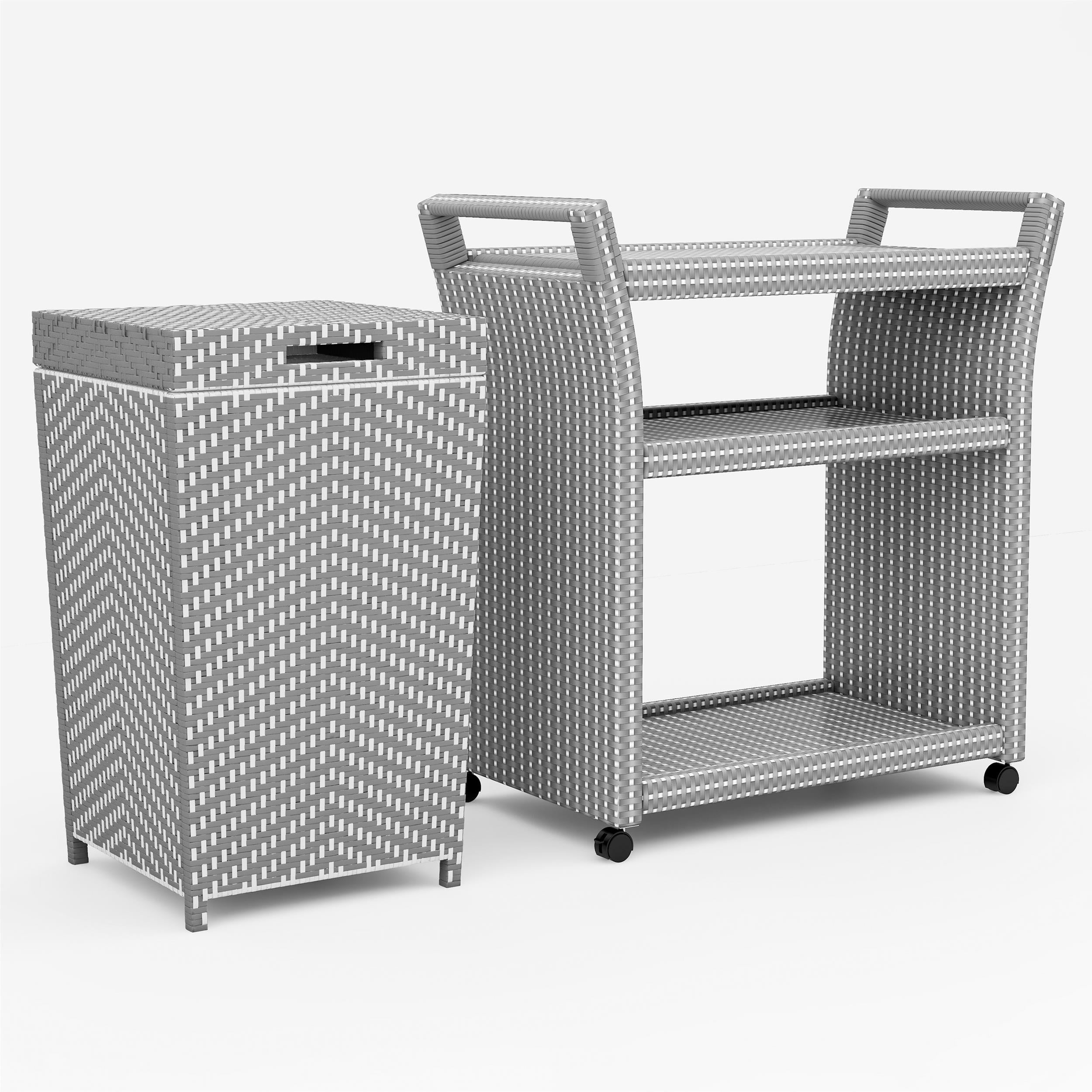 Furniture of America Azur Aluminum 2-Piece Bar Cart and Trash Can in ...