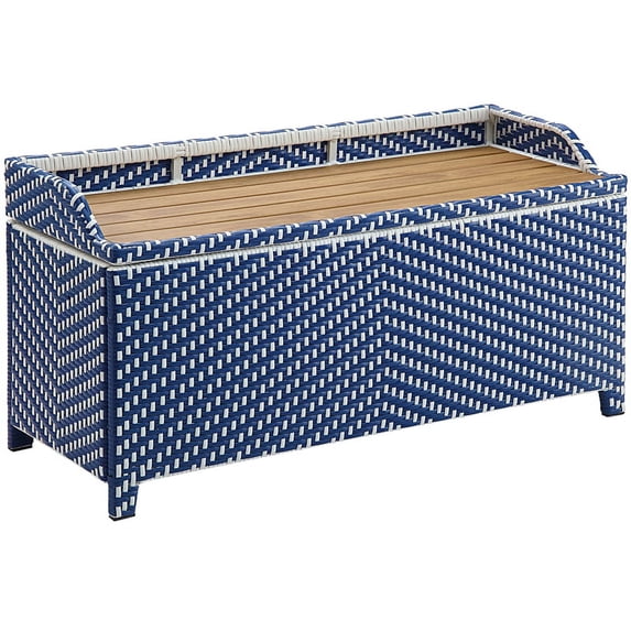 Furniture of America Azur Navy Poolside Outdoor Wicker Metal Storage Bench