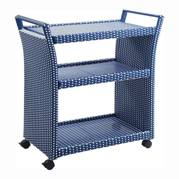 Furniture of America Azur Outdoor Aluminum Wicker Bar Cart in Navy