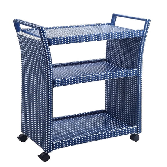 Furniture of America Azur Outdoor Aluminum Wicker Bar Cart in Navy
