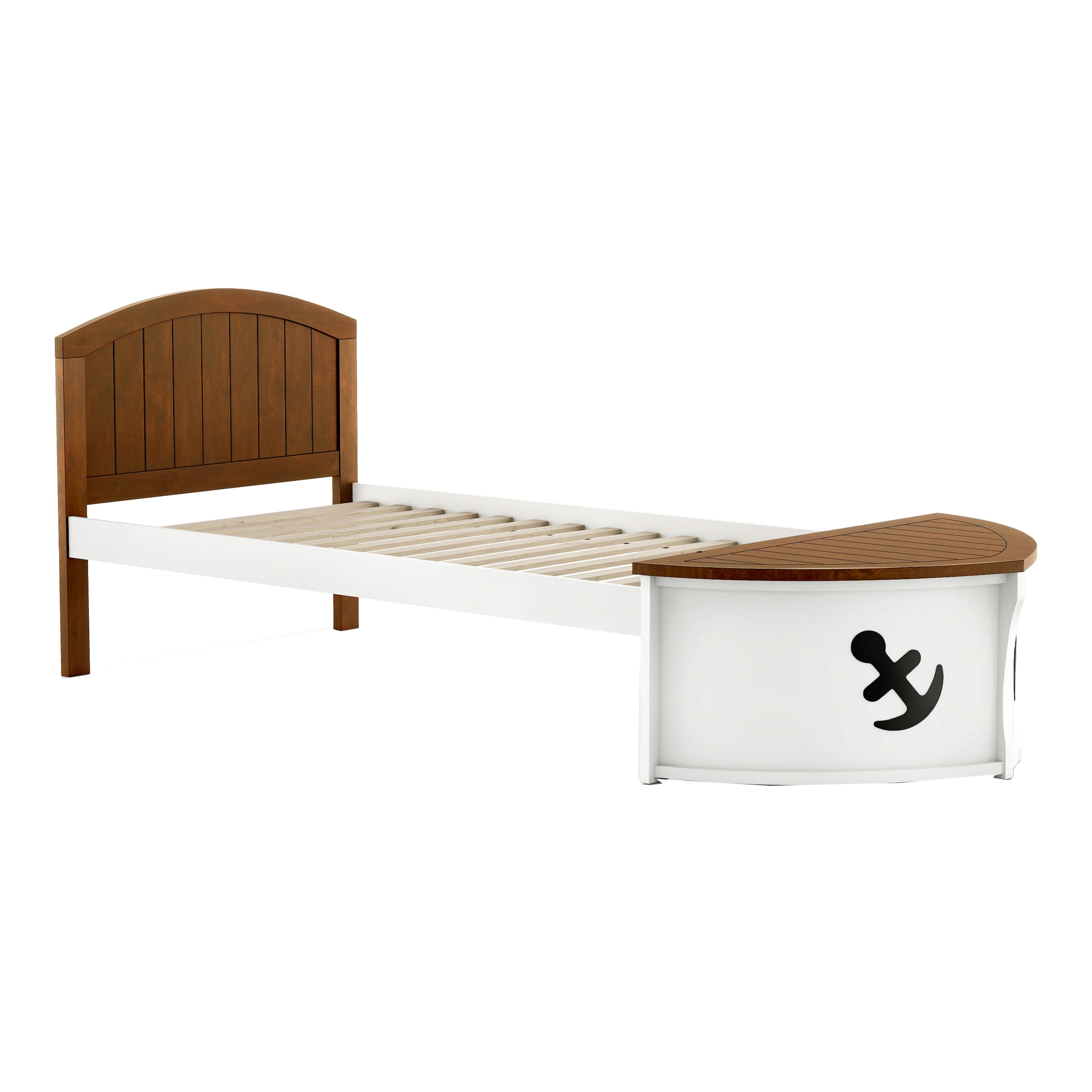 Furniture of America Badedu Kids Solid Wood Twin Captain Bed, White and Oak