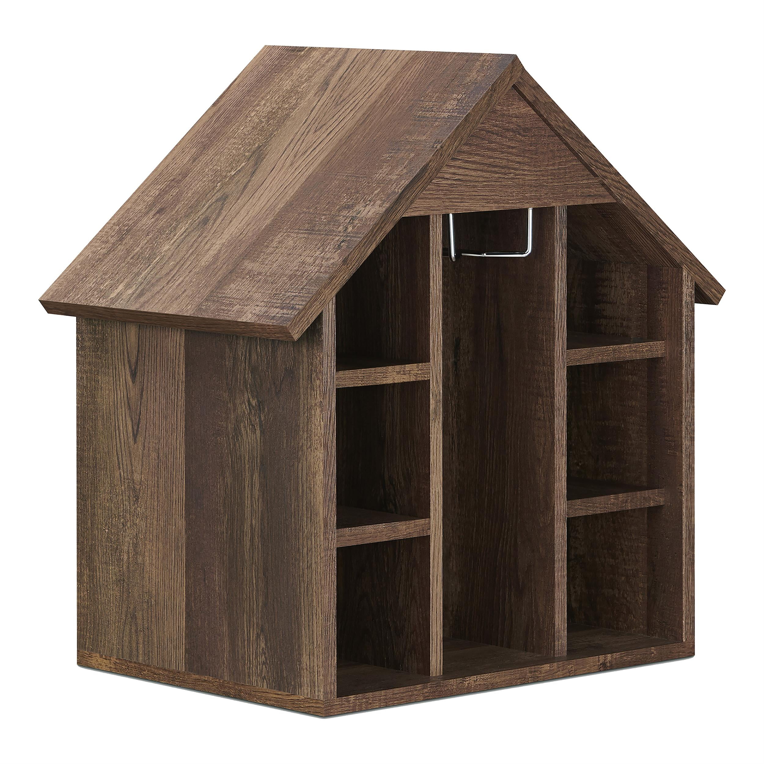 Rustic Reclaimed Oak 6-Bottle Wine Rack with Hanging Stemware