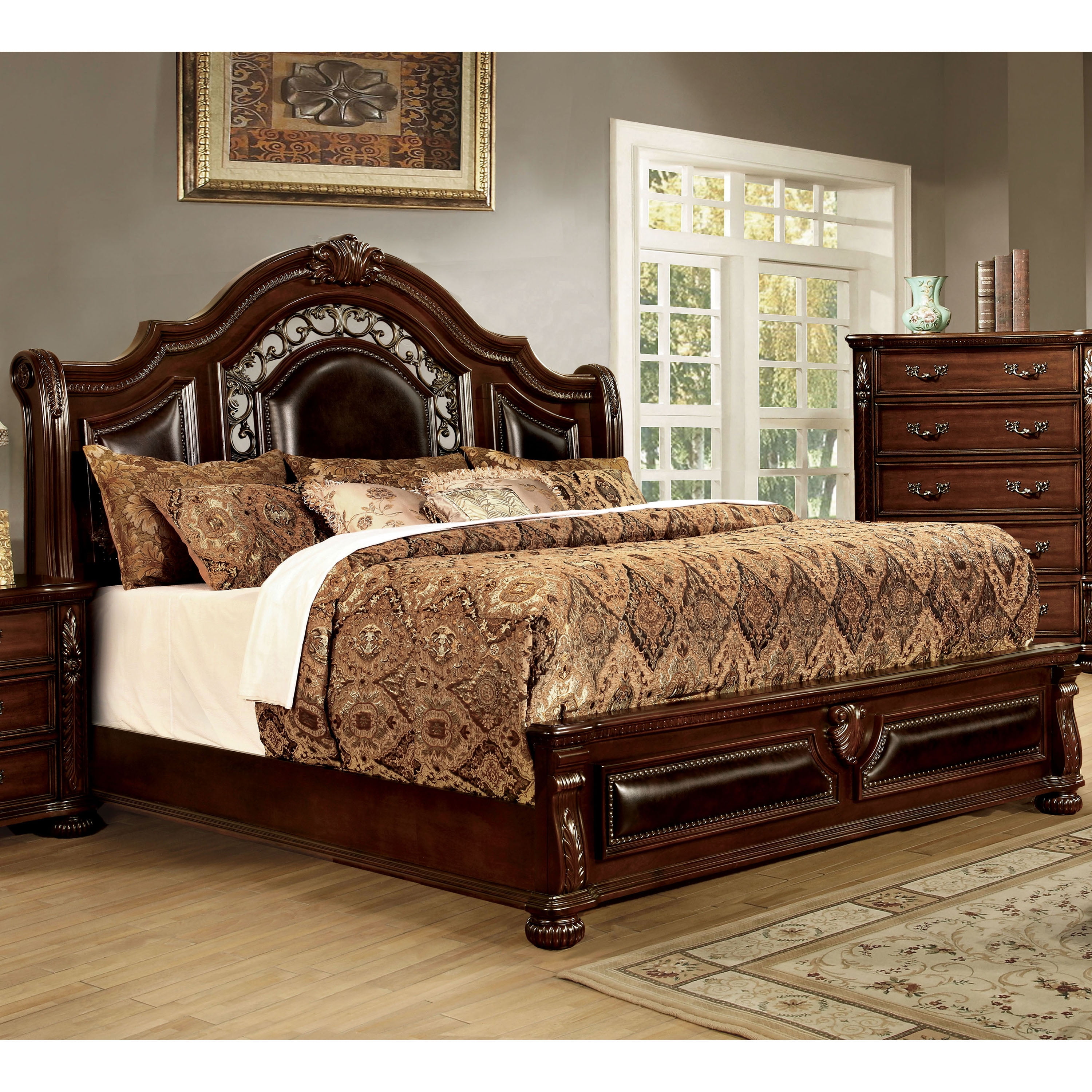 Furniture of America Balissta Panel Bed, Queen, Brown Cherry