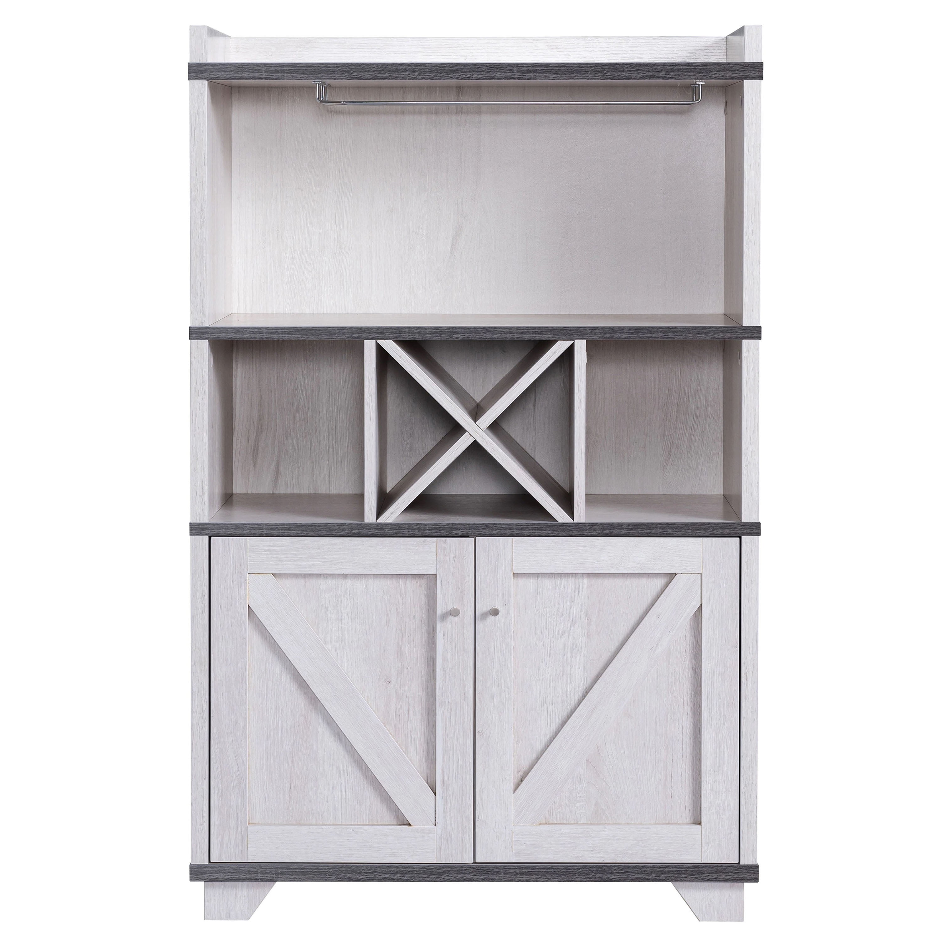 Furniture of America Bann 4-Bottle Wine Cabinet Buffet, White Oak