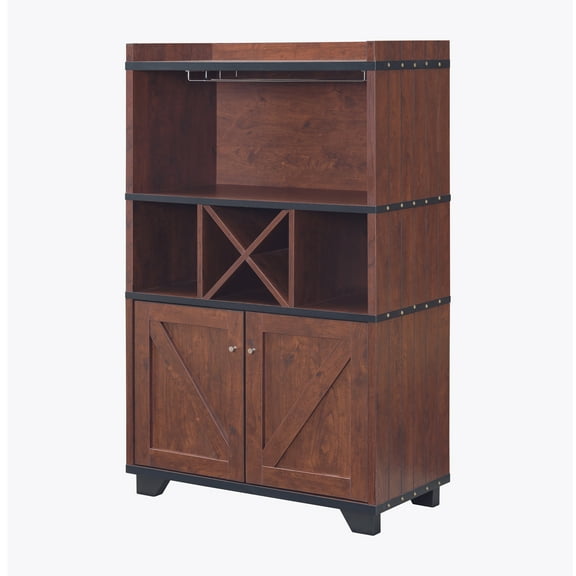 Furniture of America Bann Multi-Storage Wine Cabinet, Vintage Walnut