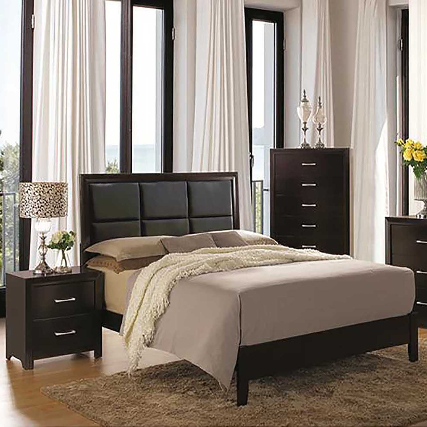 Furniture of America Barett Bedroom Set, 1 California King Bed, 1 Nightstand, 1 Chest, Espresso and Black