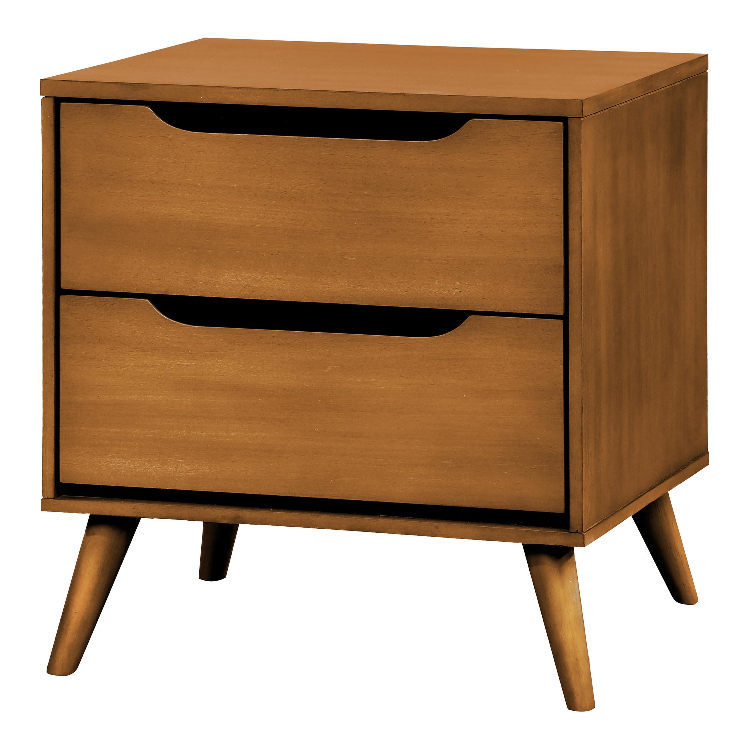 Mid-Century Modern Oak 2-Drawer Solid Wood Nightstand